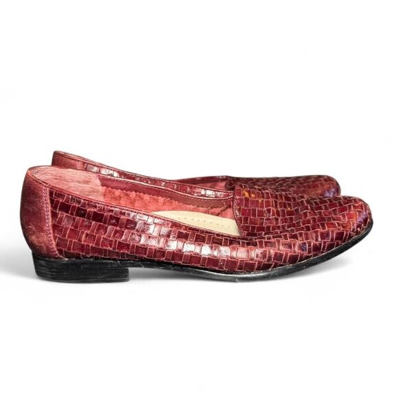 Trotters Women’s Size 8 Loafers Burgundy Woven Leather Slip-On Comfort Flats - Picture 4 of 8